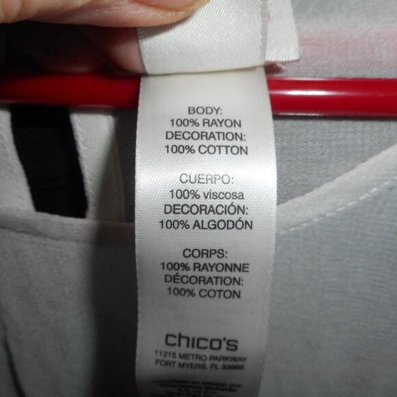 CHICO'S, women's long sleeve tunic, sz 3, color - off white, material-very thin - Picture 5 of 8